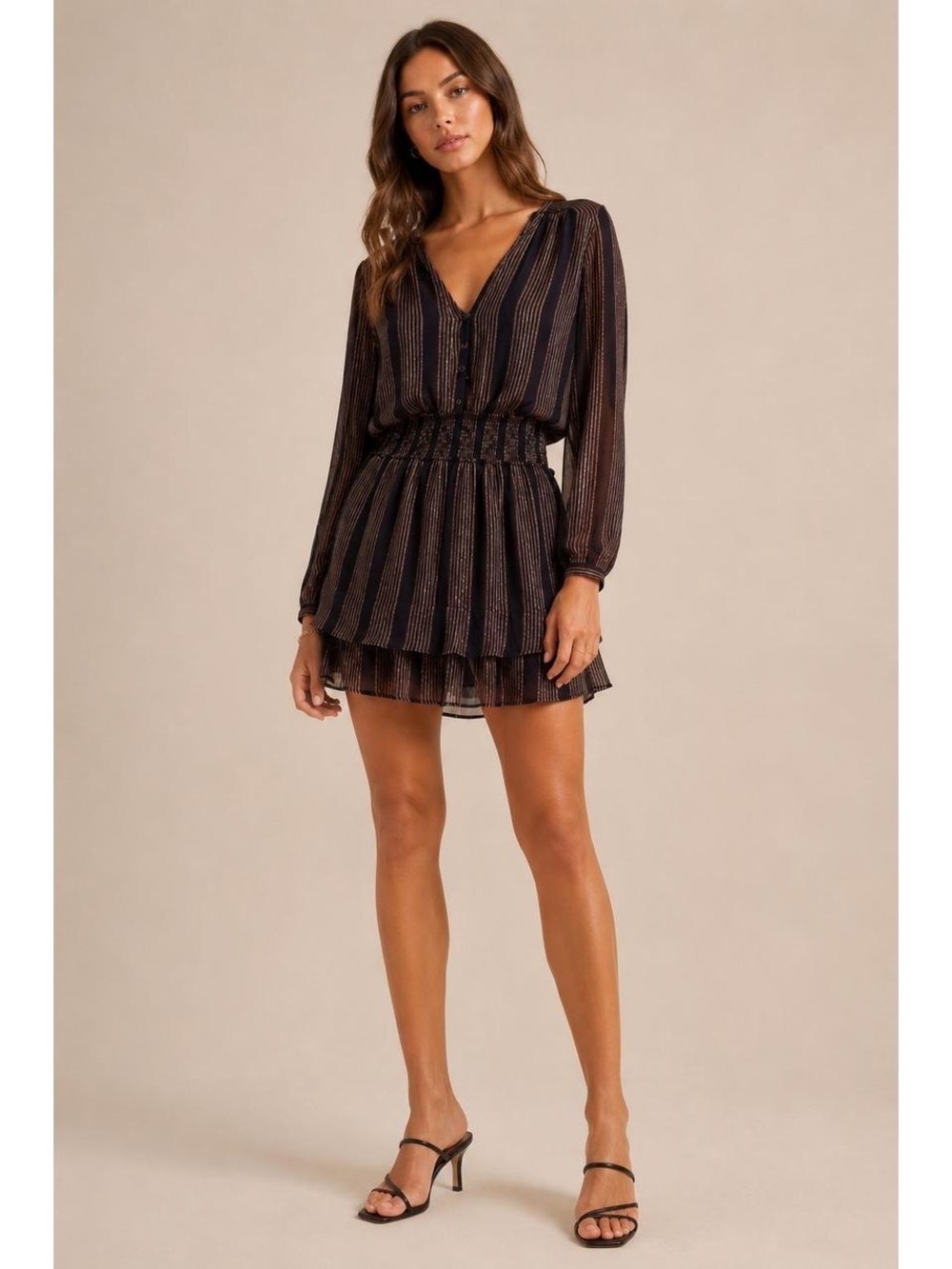 Rails Black & Gold Stripe Long Sleeve Dress